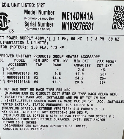 3 1/2 TON AC/HP 'LX' SERIES MODULAR STANDARD ECM MULTI-POSITION AIR HANLDER, 460/60/3, R-410A/R-22, CFM 1400