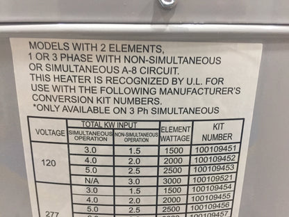 40 GALLON PATRIOT COMMERCIAL ALUMINUM ELECTRIC HOT WATER HEATER WITH 2 ELEMENTS 208V-1/3 PHASE,6000 WATTS