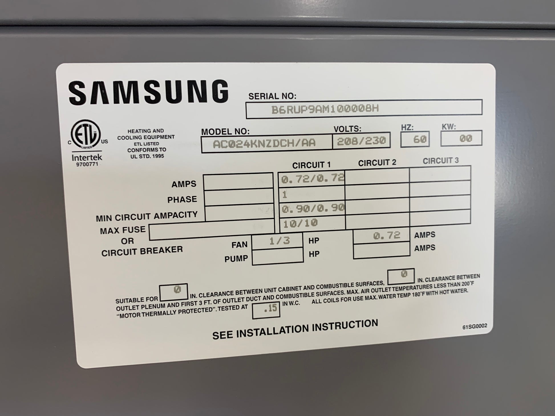 24,000/27,000 BTU SINGLE-ZONE INDOOR HEAT PUMP MINI SPLIT UNIT, 19.5 SEER 208-230/60/1 R410A