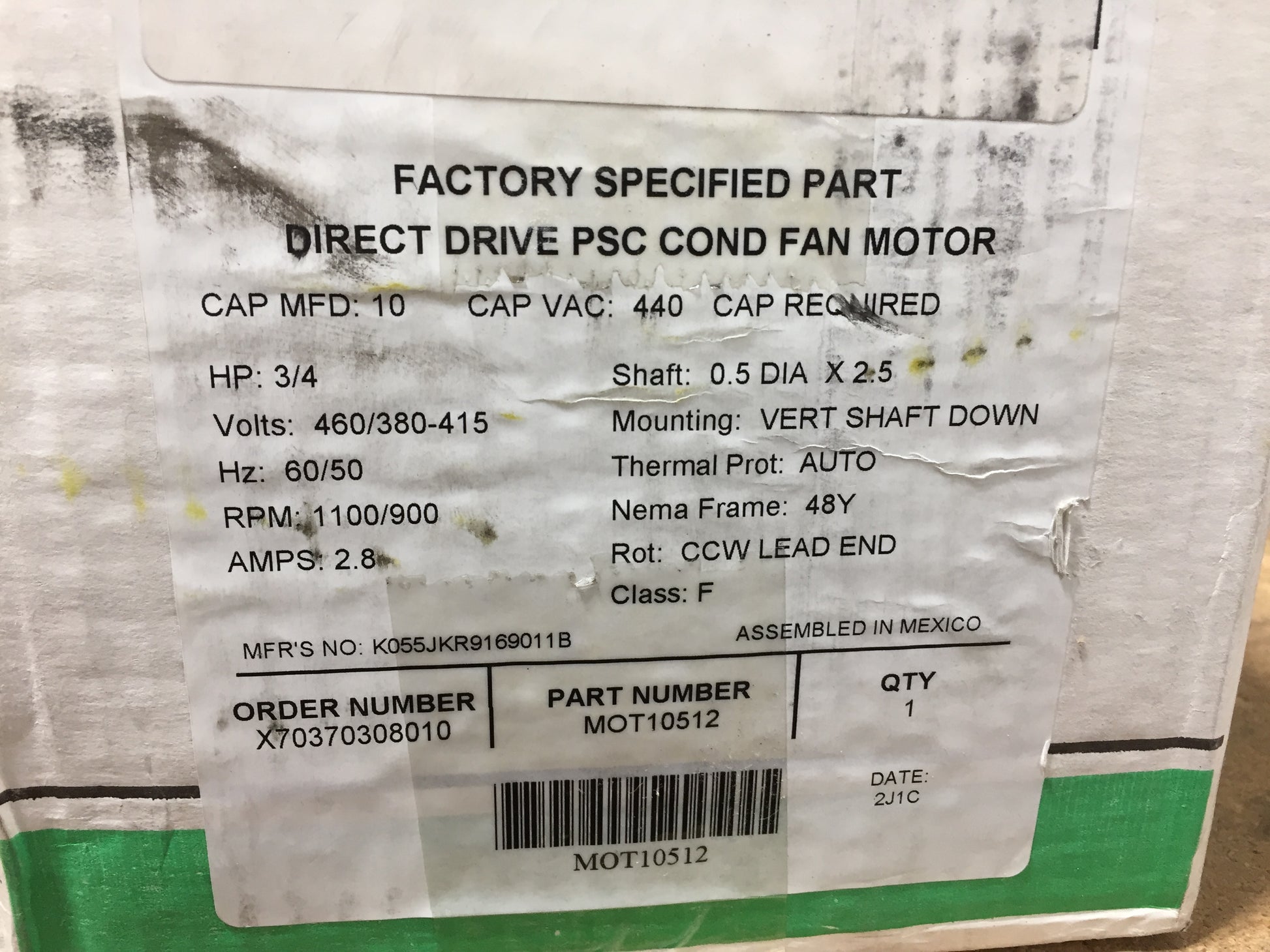 3/4 HP CONDENSOR FAN MOTOR 380-415-460/50-60/1