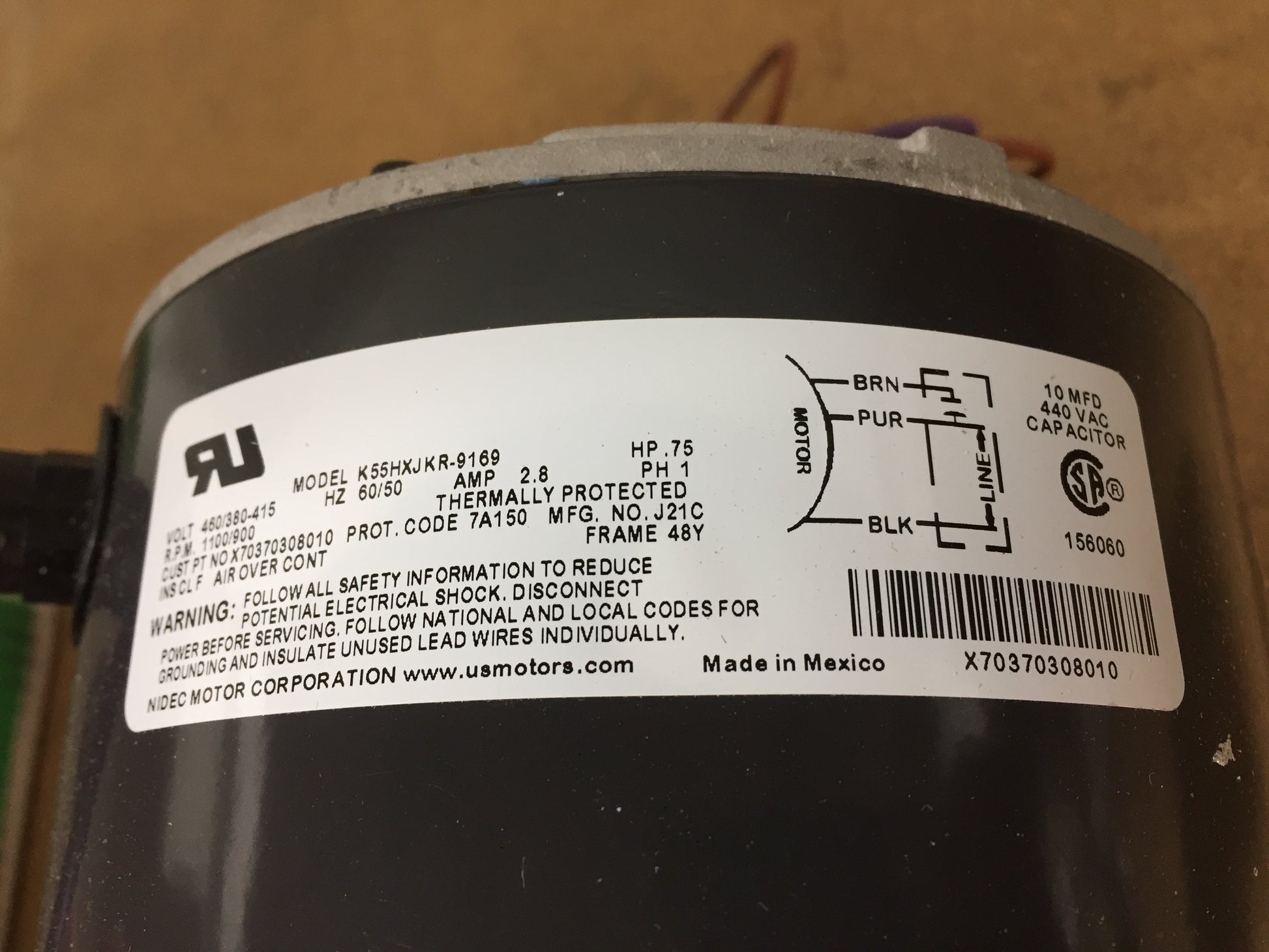 3/4 HP CONDENSOR FAN MOTOR 380-415-460/50-60/1