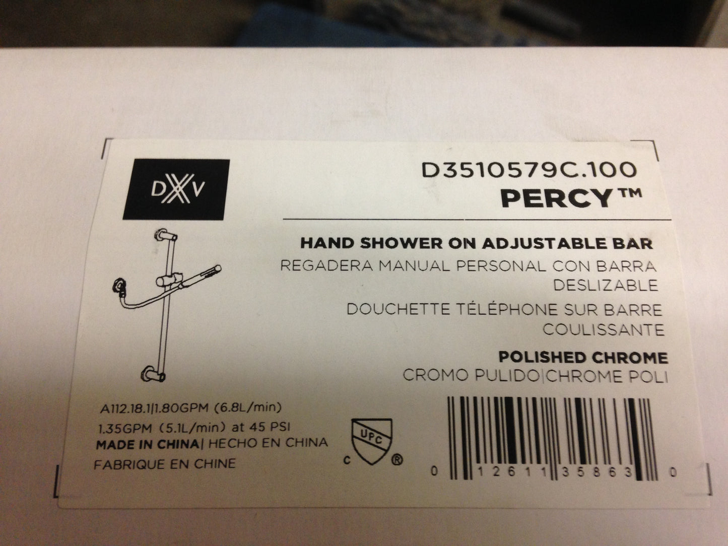 "PERCY" HAND SHOWER ON ADJUSTABLE BAR,  POLISHED CHROME