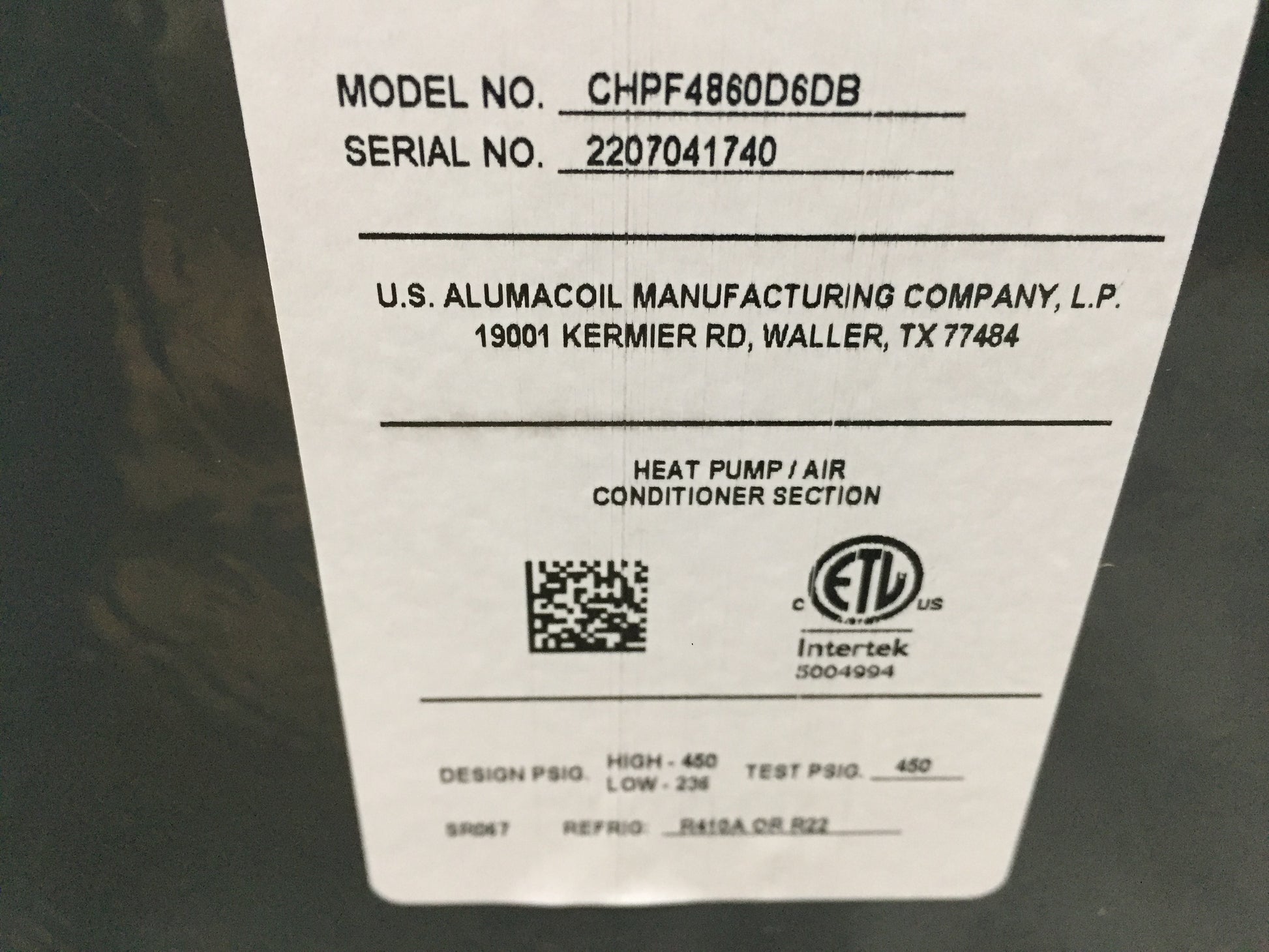 4-5 TON AC/HP HORIZONTAL CASED "A" COIL; R-410/R-22