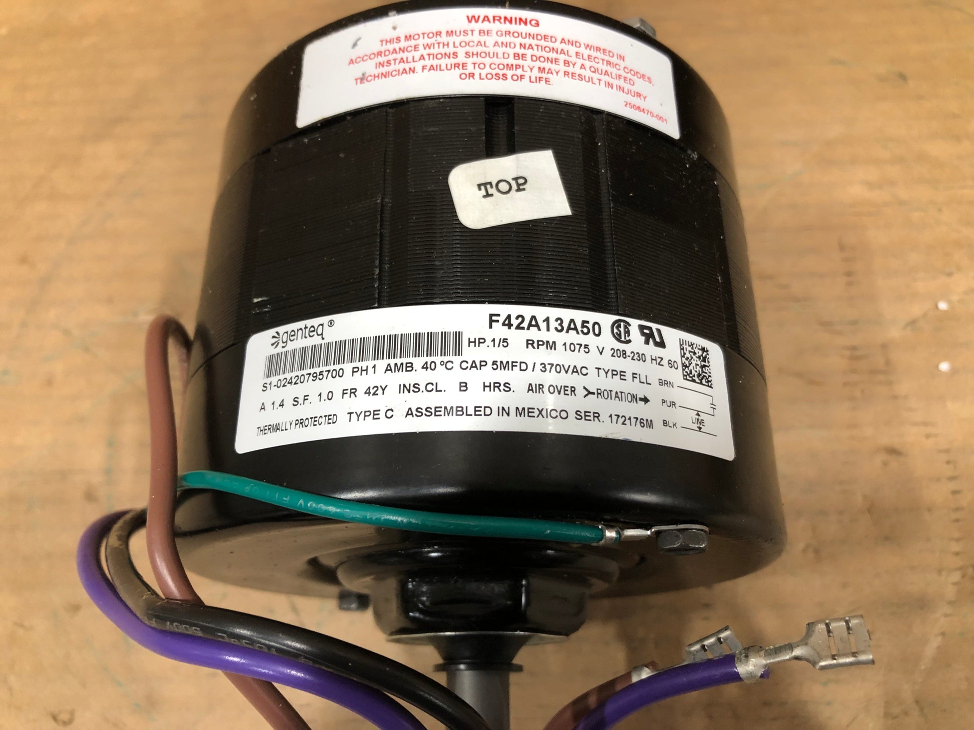 1/5 HP DUAL SHAFT PSC CONDENSOR FAN MOTOR 208-230/60/1 1075 RPM 1 SPEED