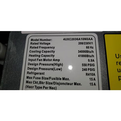 36,000 BTU INVERTER TYPE SINGLE-ZONE MINI-SPLIT HEAT PUMP SET, 20 SEER 208-230/60/1 R-410A