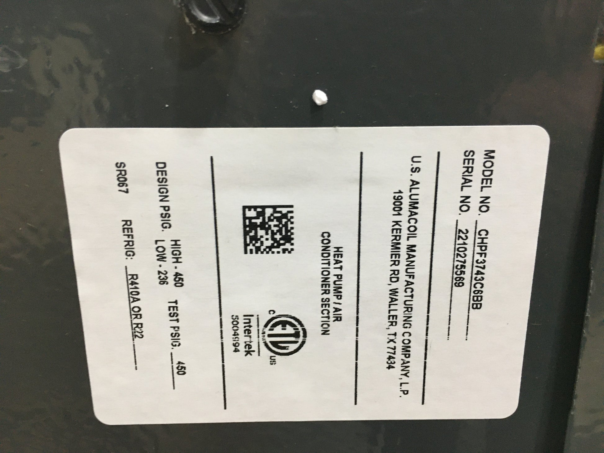 3 TON AC/HP HORIZONTAL CASED "A" COIL, R-22/R-410A CFM 1400