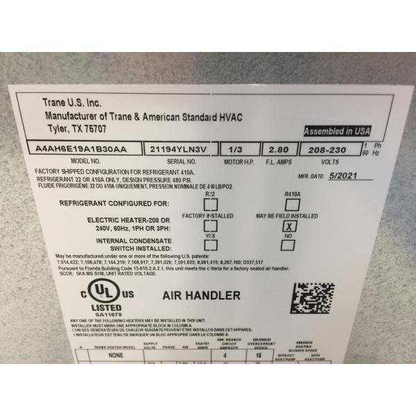 1.5 TON AC/HP ECM MULTIPOSITION FAN COIL WITH 8 KW HEAT KIT, 208-230/60/1 R-410A CFM 860