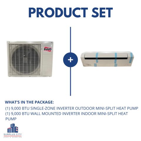 9,000 BTU SINGLE-ZONE INVERTER MINI-SPLIT HEAT PUMP SET, 115/60/1 R-410A 16 SEER