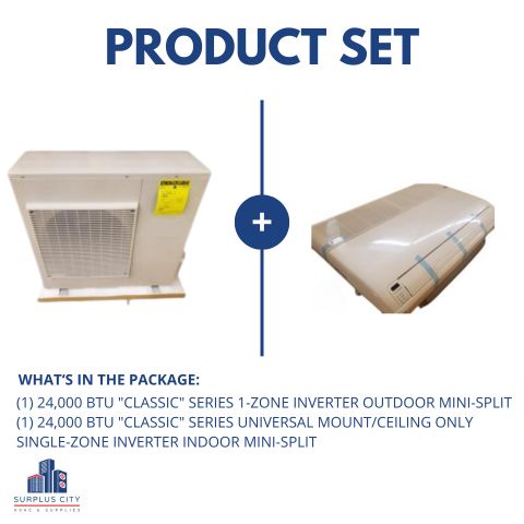 24,000 BTU "CLASSIC" SERIES SINGLE-ZONE INVERTER MINI-SPLIT HEAT PUMP SET, 208/230/60/1 R-410A 15 SEER