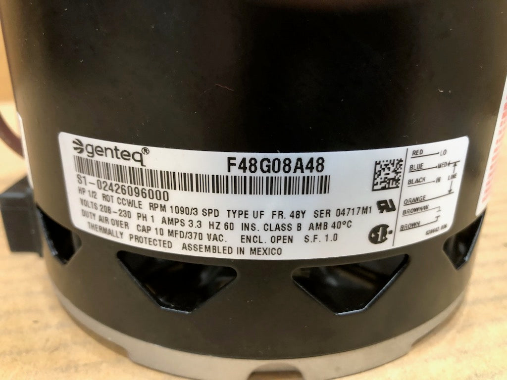 1/2 HP CONDENSER FAN MOTOR; 208-230/60/1, 1090 RPM, 3 SPEED