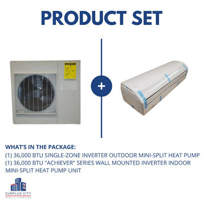 36,000 BTU SINGLE-ZONE INVERTER MINI-SPLIT HEAT PUMP SET, 208-230/60/1 R-410A 15.5 SEER