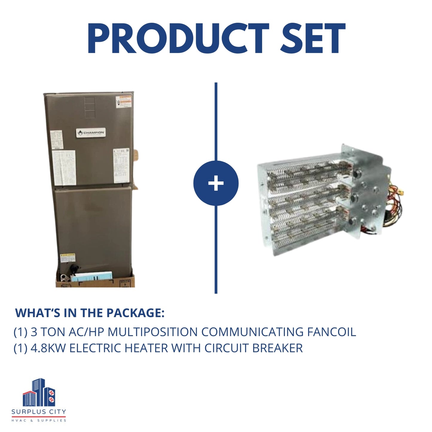 3 TON AC/HP ECM MULTIPOSITION COMMUNICATING FAN COIL WITH 5 KW HEAT KIT, 208-230/60/1 R-22 /R-410A CFM 1825