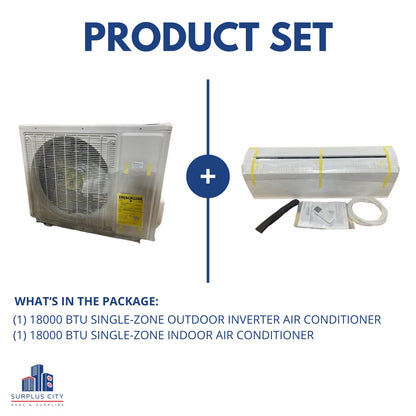 18000 BTU SINGLE-ZONE INVERTER AIR CONDITIONER MINI SPLIT SET, 15 SEER 208-230/60/1 R-410A