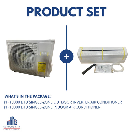 18000 BTU SINGLE-ZONE INVERTER AIR CONDITIONER MINI SPLIT SET, 15 SEER 208-230/60/1 R-410A