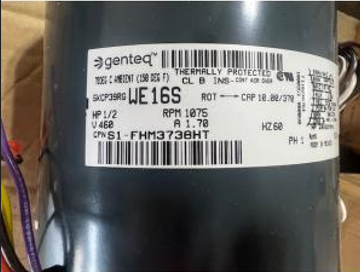 1/2 HP CONDENSER FAN MOTOR 460/60/1 1075 RPM 