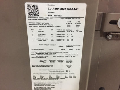 4 TON CONVERTIBLE NATURAL GAS/ELECTRIC PACKAGED UNIT, 14 SEER, 208-230/60/3, R-410A, 80%