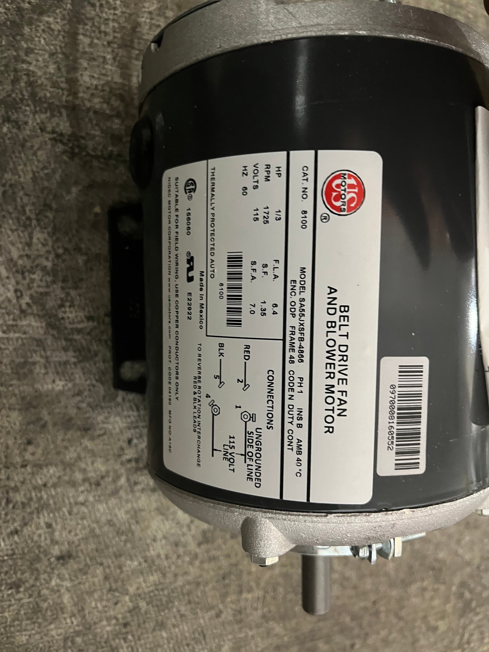 1/3HP BELT DRIVE FAN AND BLOWER MOTOR  SPLIT-PHASE  115/60/1   RPM:1725/1-SPEED