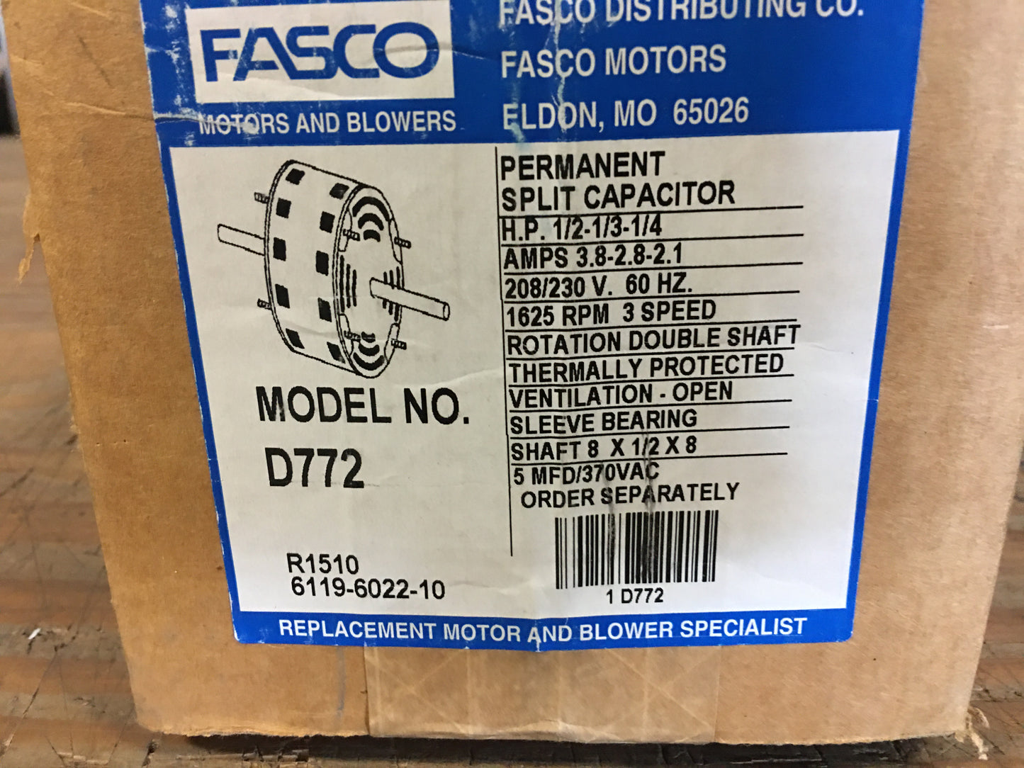 1/2-1/3-1/4 HP PSC Electric Motor 208/230/60 1625 RPM 3 Speed