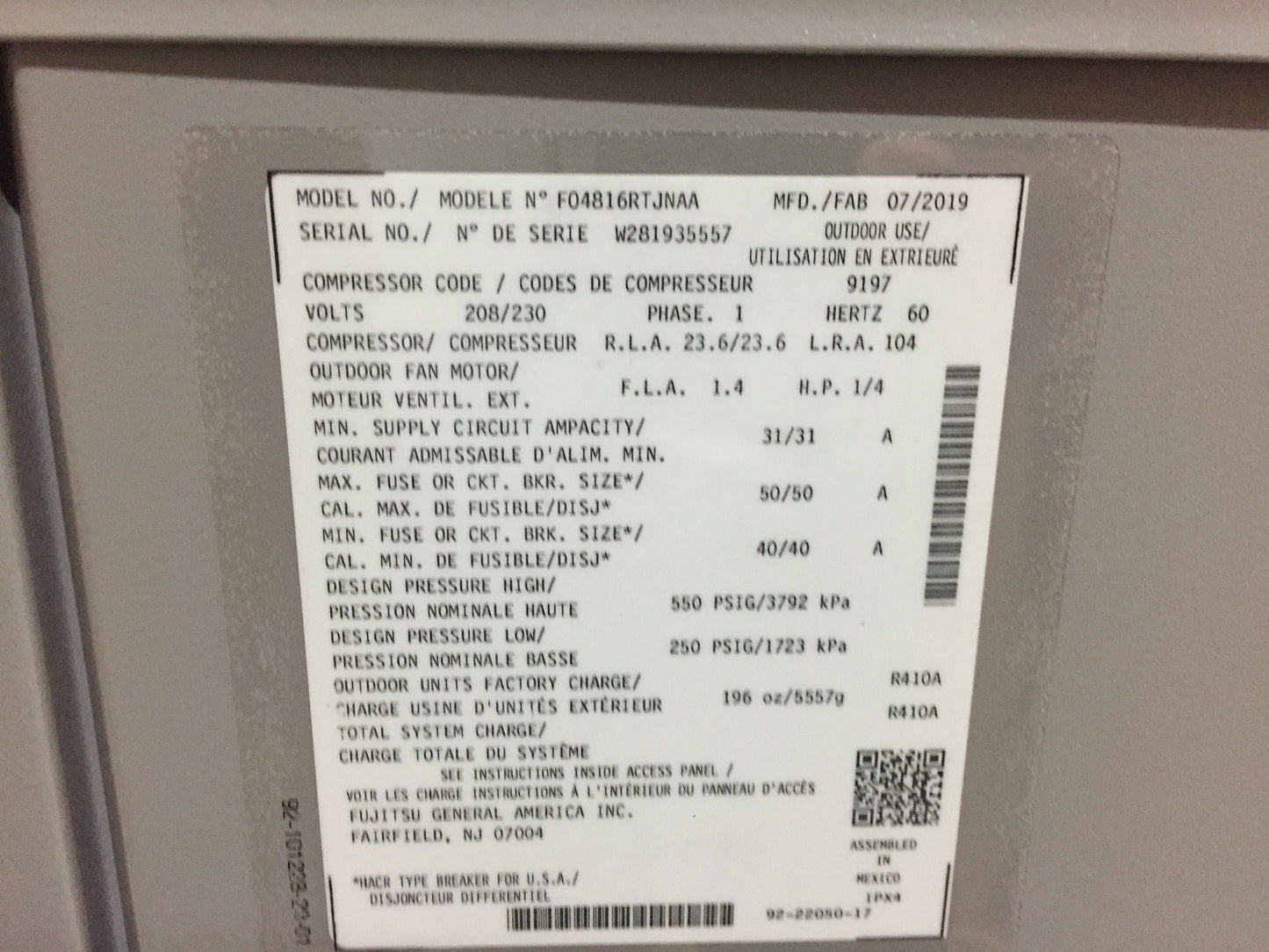 4 TON SPLIT-SYSTEM HEAT PUMP 208-230/60/1 R410A 16 SEER