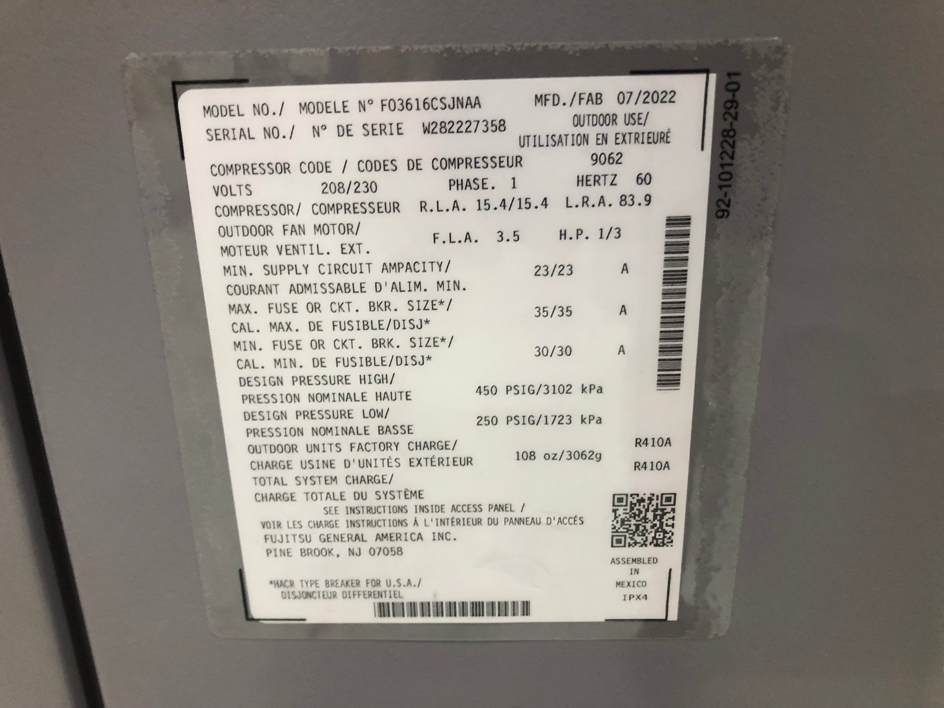 3 TON SPLIT-SYSTEM AIR CONDITIONER 208-230/60/1 R410A 16 SEER