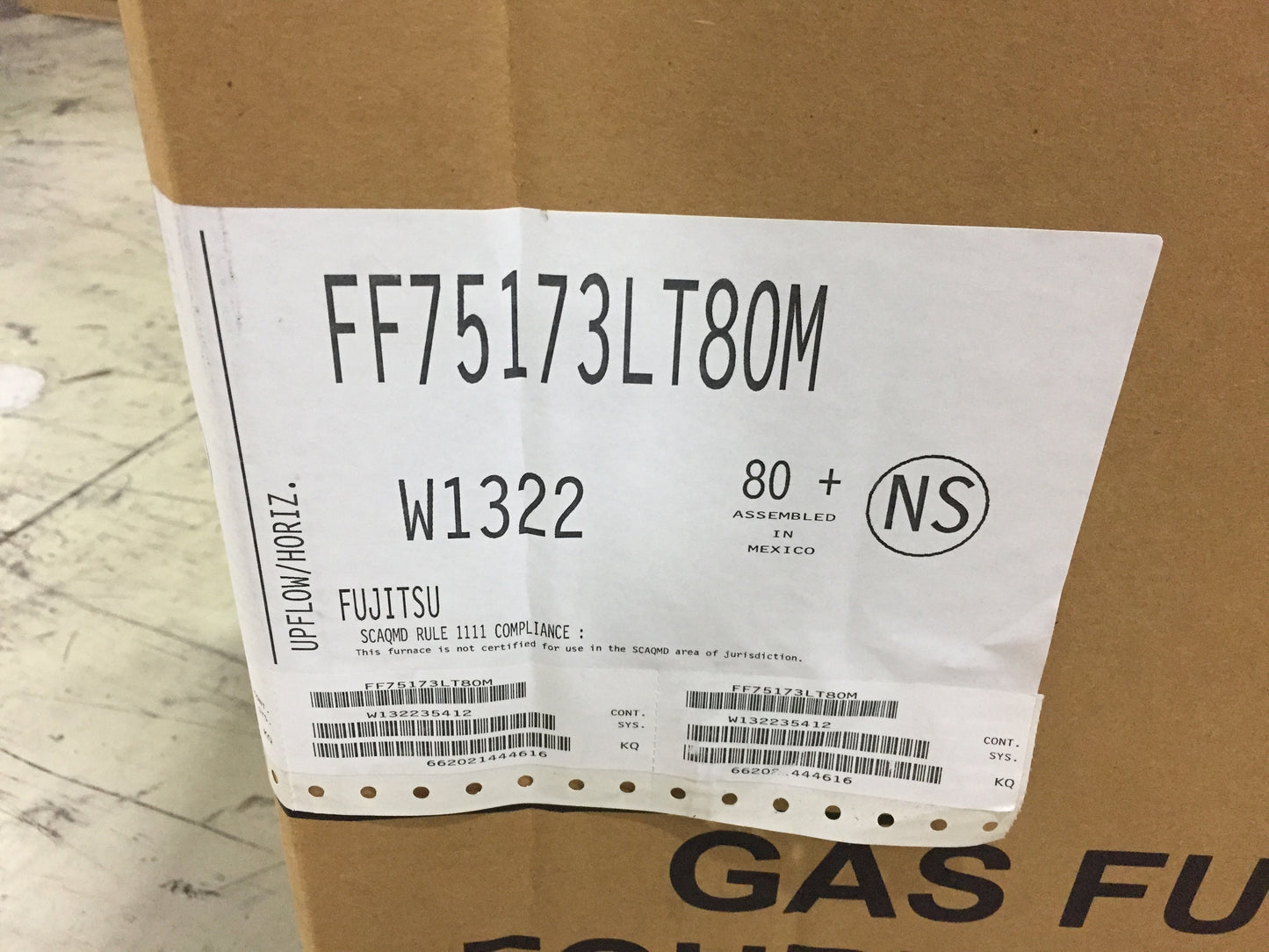 75000 BTU TWO-STAGE UPFLOW/HORIZONTAL ECM VARIABLE SPEED GAS FURNACE 80% AFUE 115/60/1 CFM: 1200