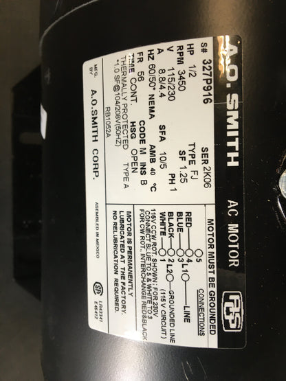 1/2 HP MOTOR 115-230/50-60/1 3450 RPM 