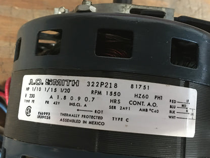 1/10-1/15-1/20 HP ELECTRIC BLOWER MOTOR 230/60/1 1550/3 DOUBLE SHAFT