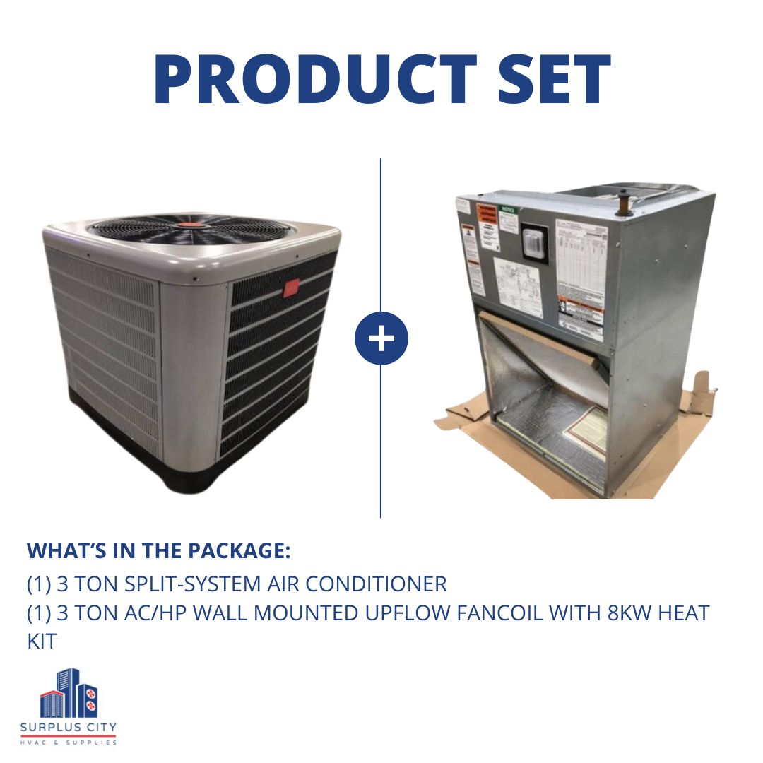 3 TON 16 SEER AIR CONDITIONER AND 3 TON WALL MOUNTED AIR HANDLER WITH 8 KW HEAT, 208-230/60/1