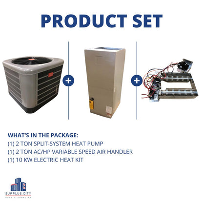 2 TON 14 SEER HEAT PUMP AND 2 TON AIR HANDLER WITH 10 KW HEAT, 208-230/60/1