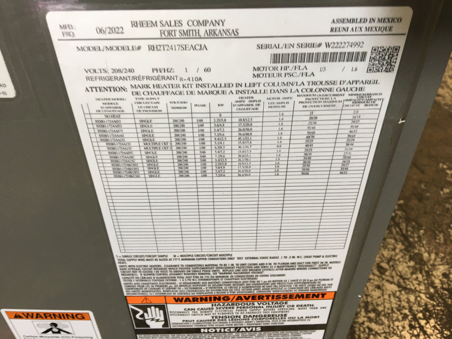 2 TON AC/HP 2 STAGE COMMUNICATING ECM MULTI-POSITION AIR HANDLER, 16 SEER 208-240/60/1 R-410A CFM:800