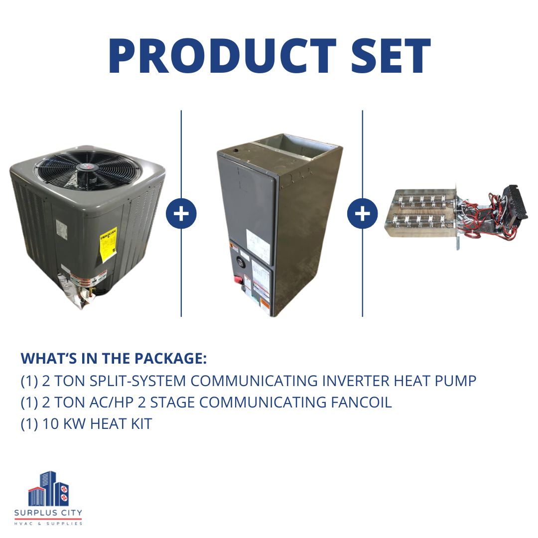 2 TON COMMUNICATING HEAT PUMP AND 2 TON COMMUNICATING AIR HANDLER WITH 10 KW HEAT KIT, 208-230/60/1