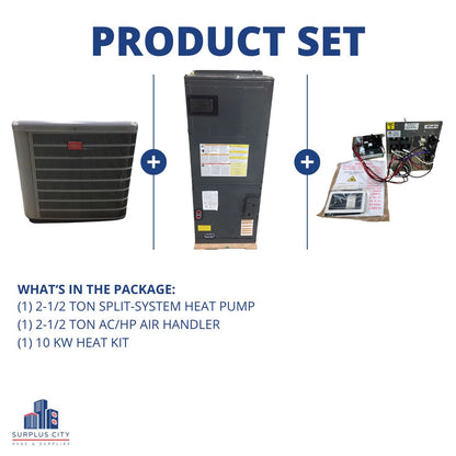 2 1/2 TON 15 SEER HEAT PUMP AND 2 1/2 TON AIR HANDLER WITH 10 KW HEAT KIT, 208-230/60/1