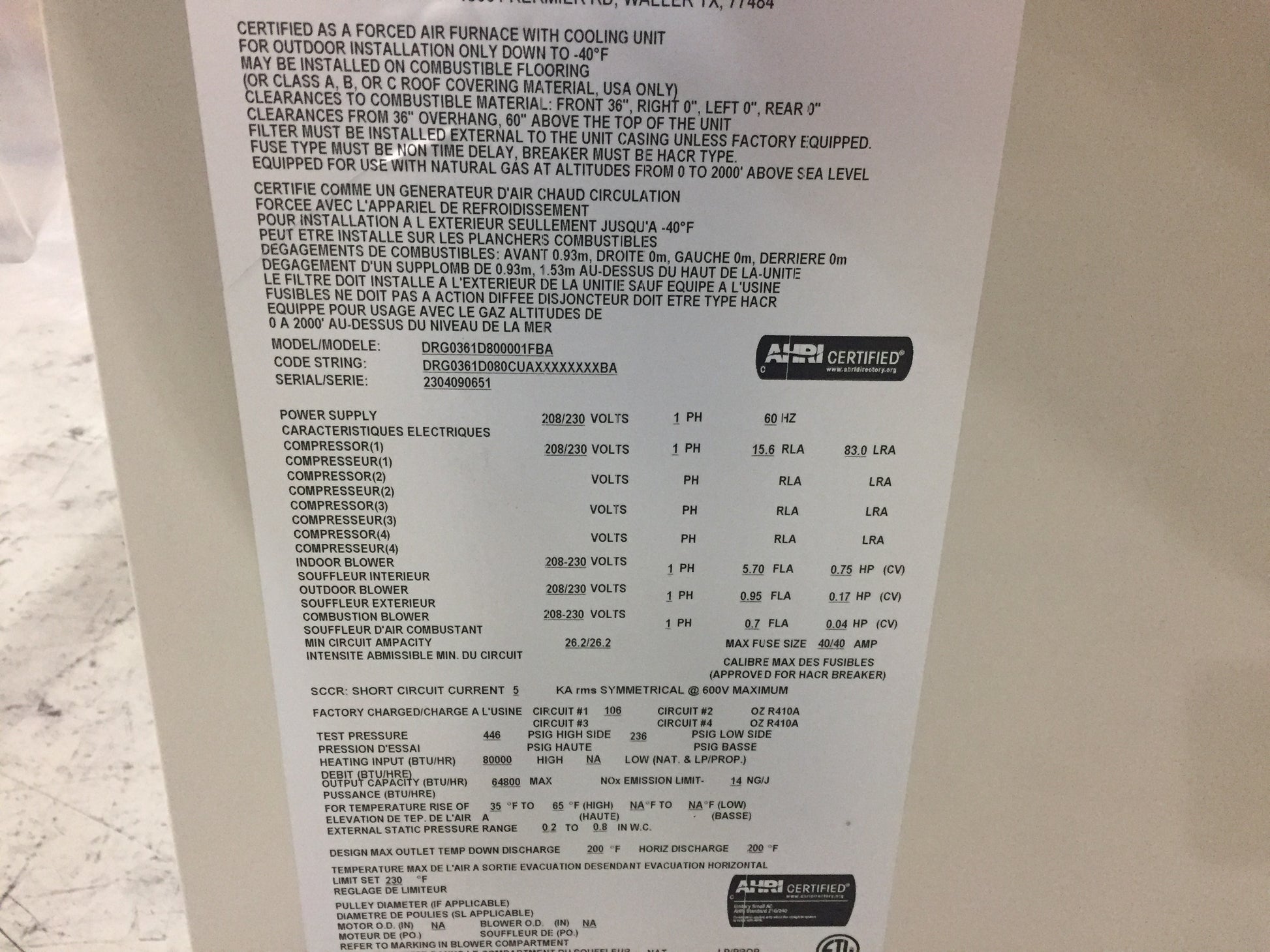 3 TON 2 STAGE CONVERTIBLE NATURAL GAS/ELECTRIC PACKAGED UNIT, SEER2 16.4, 208-230/60/1, REFRIGERANT: R-410A, 81%