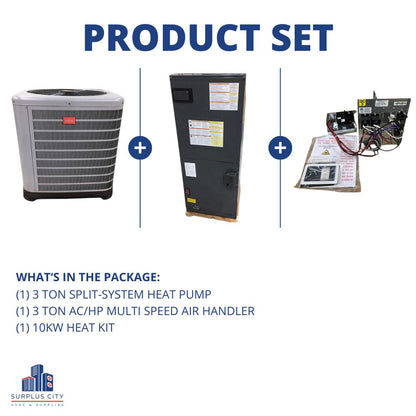 3 TON 15 SEER HEAT PUMP AND 3 TON AIR HANDLER WITH 10KW HEAT, 208-230/60/1