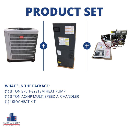 3 TON 15 SEER HEAT PUMP AND 3 TON AIR HANDLER WITH 10KW HEAT, 208-230/60/1