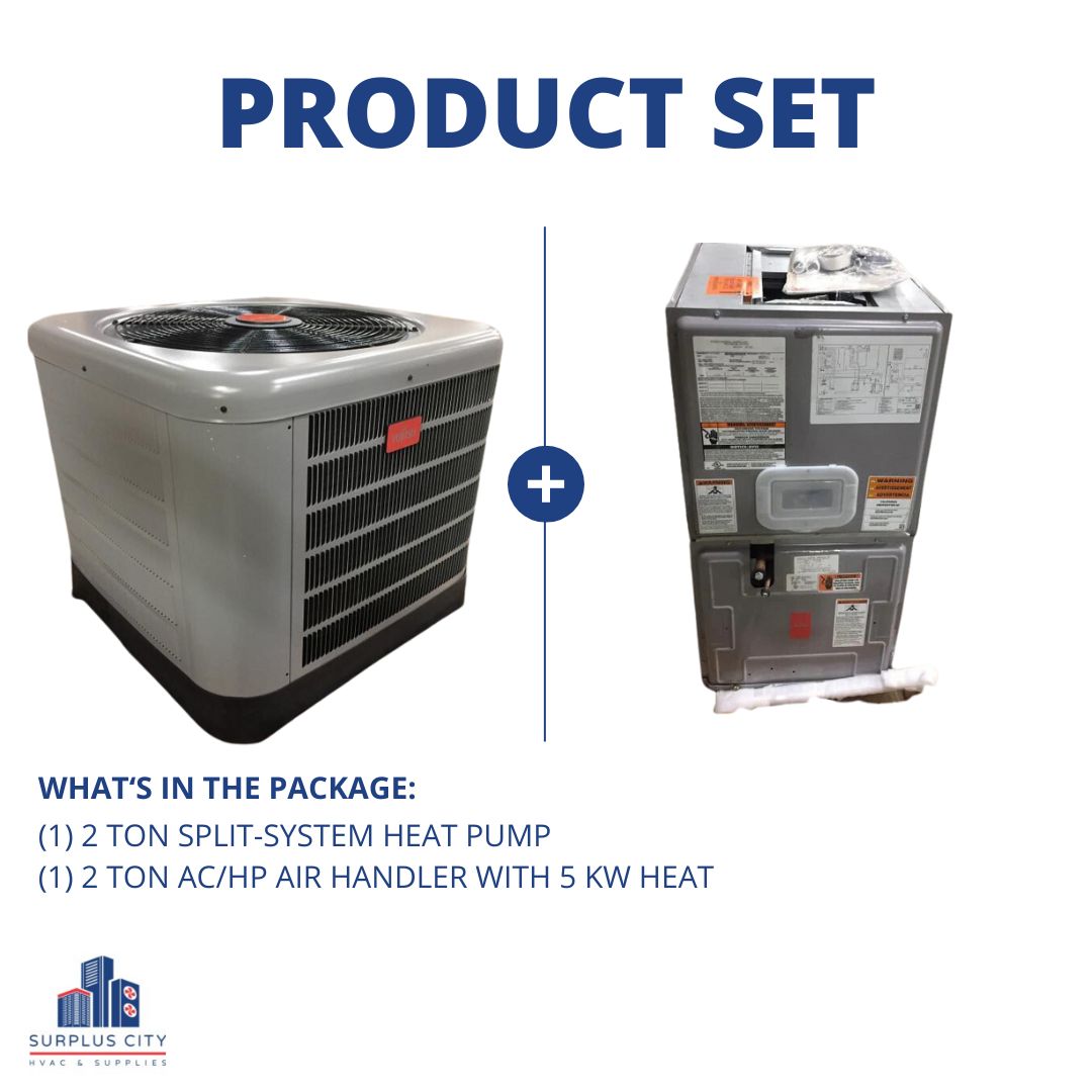 2 TON 15 SEER HEAT PUMP AND 2 TON AIR HANDLER WITH 5KW HEAT, 208-230/60/1