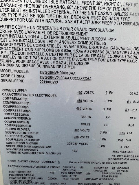 7.5 TON CONVERTIBLE GAS/ELECTRIC PACKAGED UNIT 460/60/3 R-410A 13 SEER