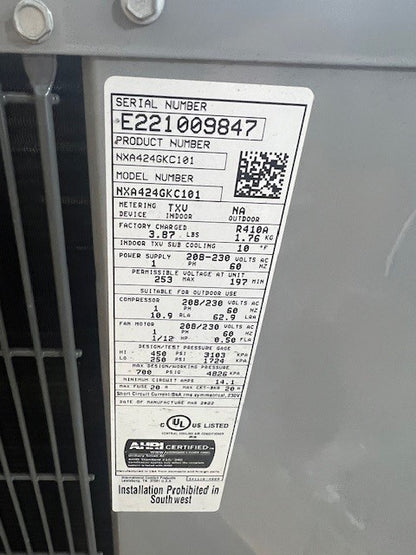 2 TON SPLIT-SYSTEM AIR CONDITIONER 208-230/60/1 R-410A 16 SEER