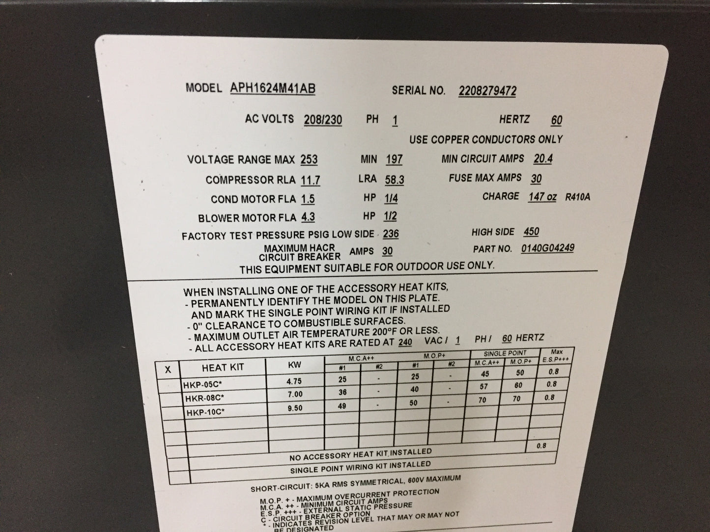 2 TON 2-STAGE MULTI-POSITION PACKAGED HEAT PUMP UNIT, 16 SEER, 208-230/60/1, R-410A
