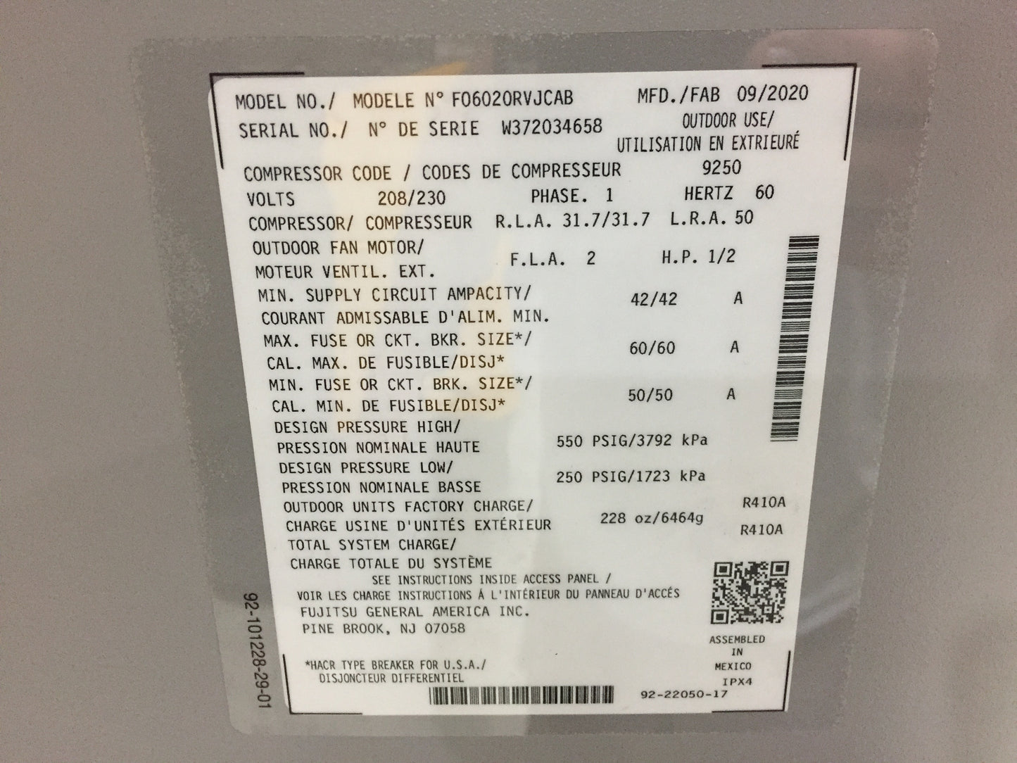 5 TON INVERTER SPLIT-SYSTEM COMMUNICATING HEAT PUMP 208-230/60/1 R410A 20 SEER