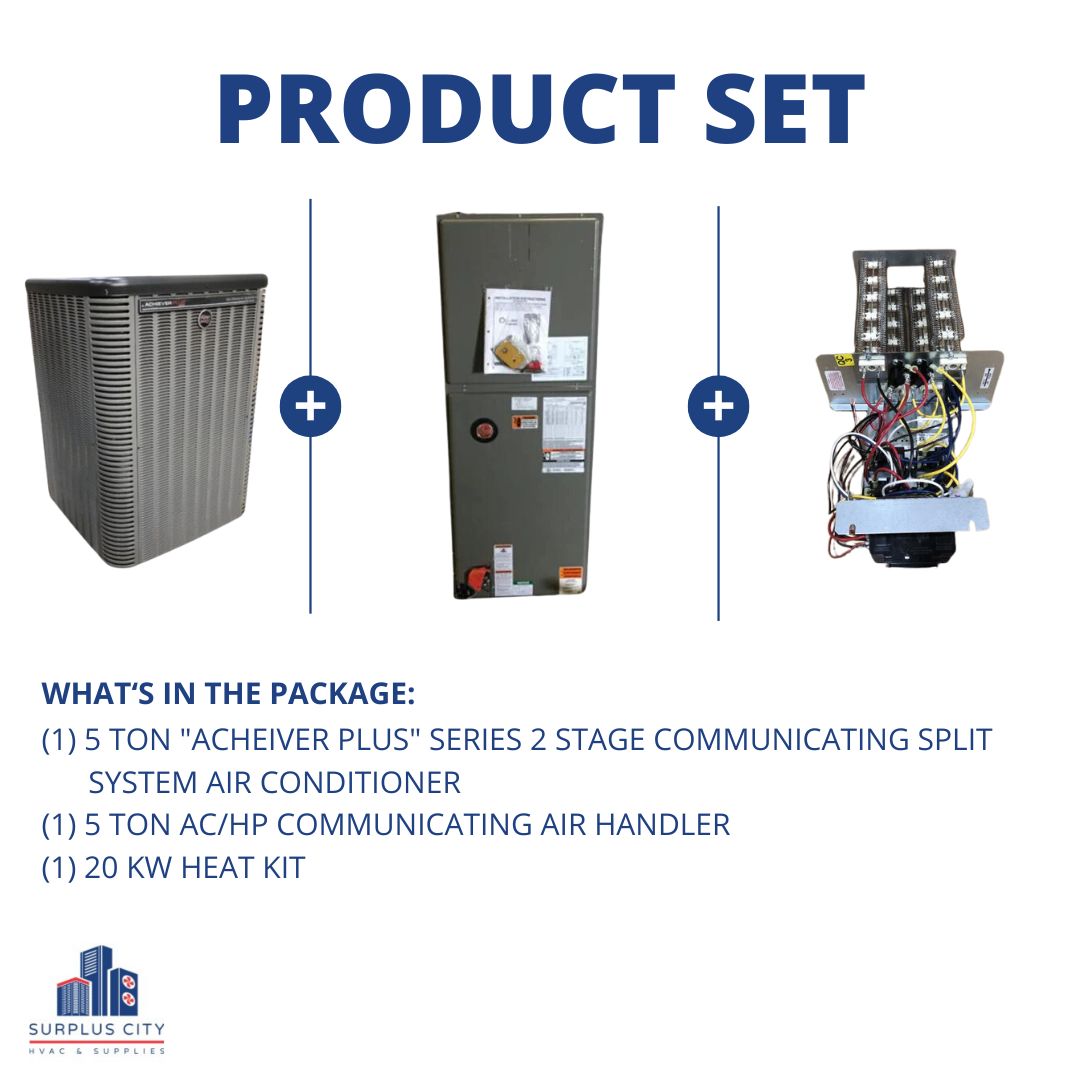 5 TON COMMUNICATING 17 SEER AIR CONDITIONER AND 5 TON COMMUNICATING AIR HANDLER WITH 20 KW HEAT KIT, 208-230/60/1