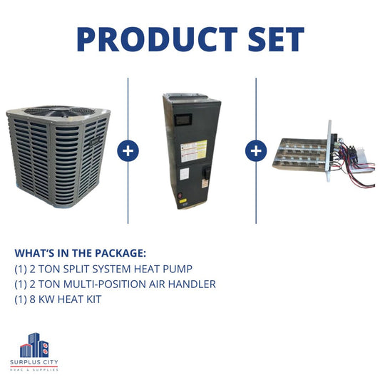 2 TON 14 SEER HEAT PUMP AND 2 TON AIR HANDLER WITH 8 KW HEAT, 208-230/60/1