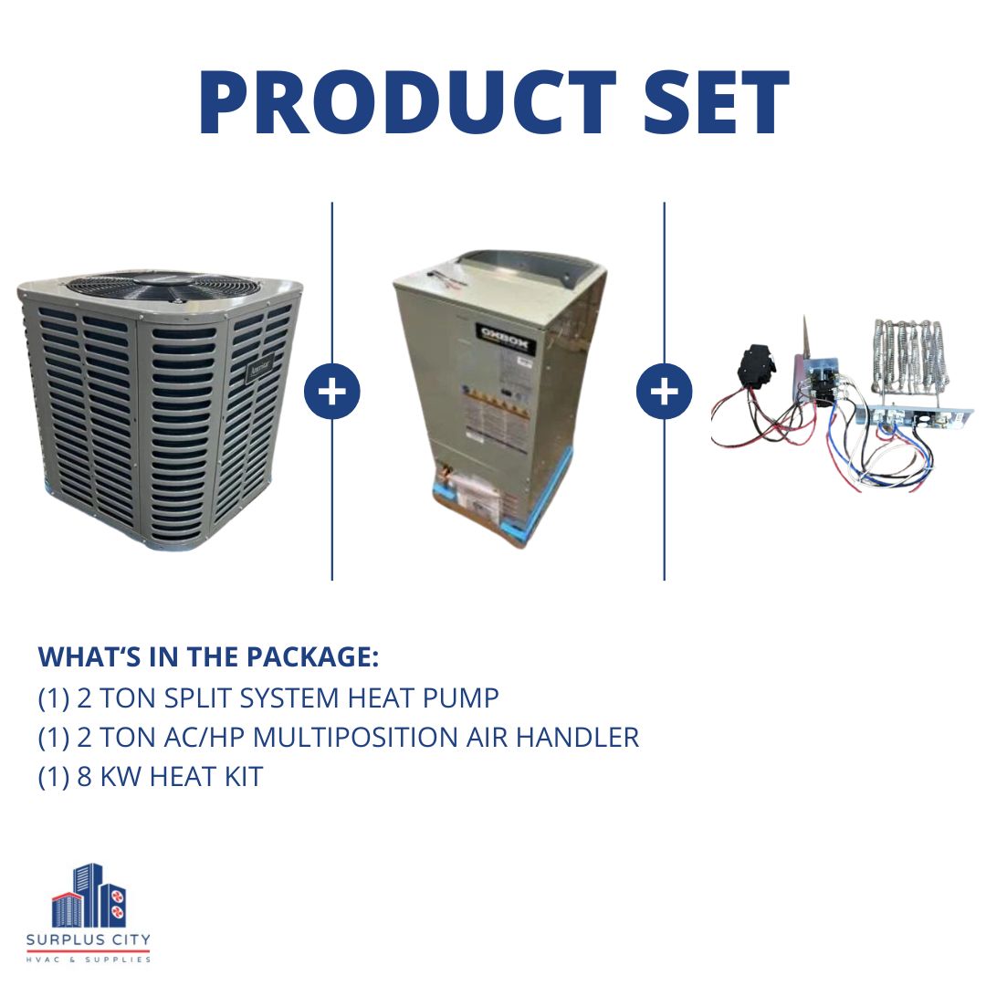 2 TON 14 SEER HEAT PUMP AND 2 TON AIR HANDLER WITH 8 KW HEAT KIT, 208-230/60/1