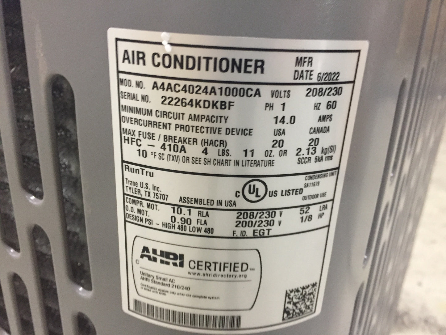 2 TON SPLIT-SYSTEM  AIR CONDITIONER 208-230/60/1 R410A 14 SEER