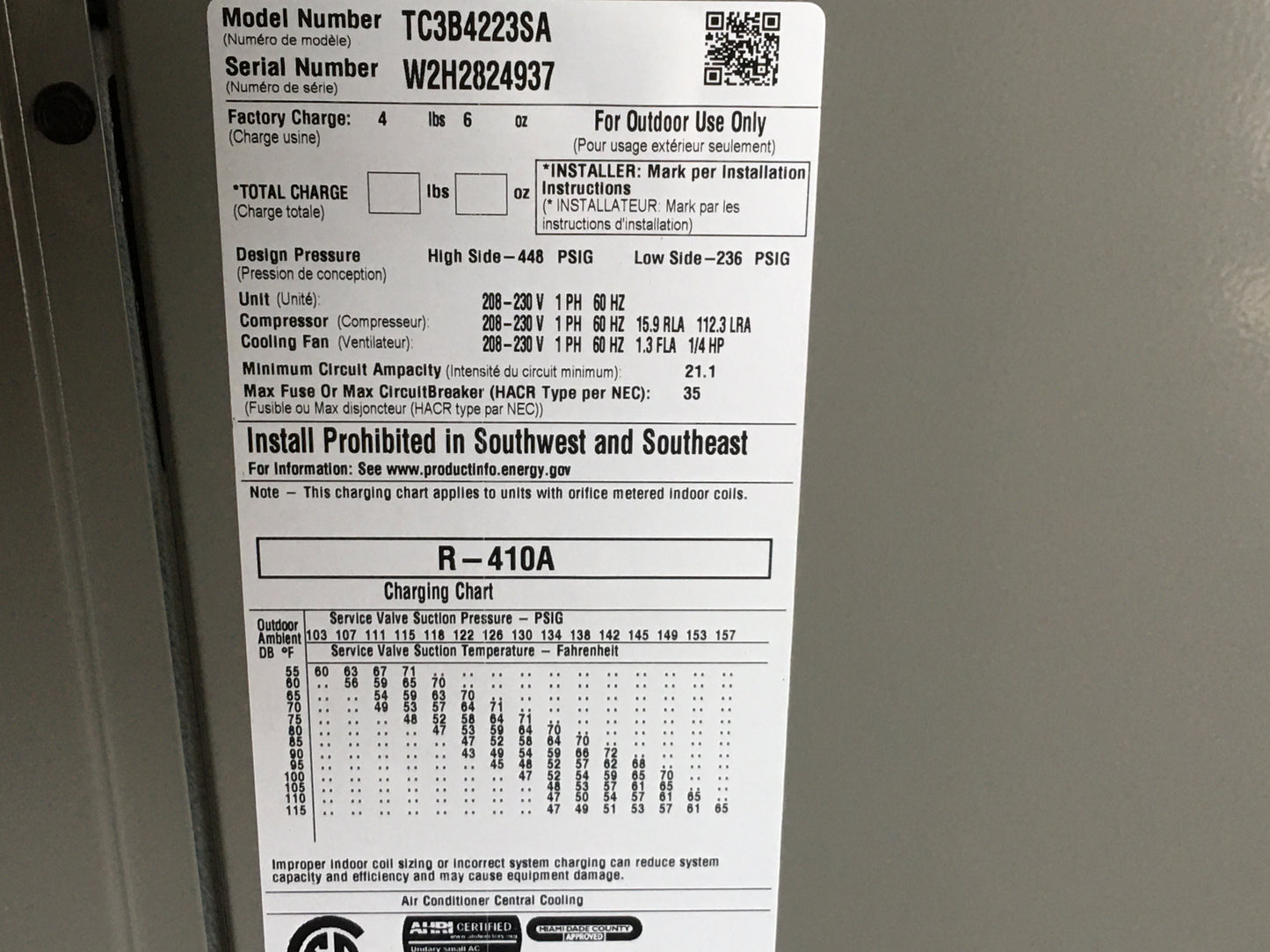 3.5 TON SPLIT-SYSTEM  AIR CONDITIONER 208-230/60/1 R410A 13 SEER