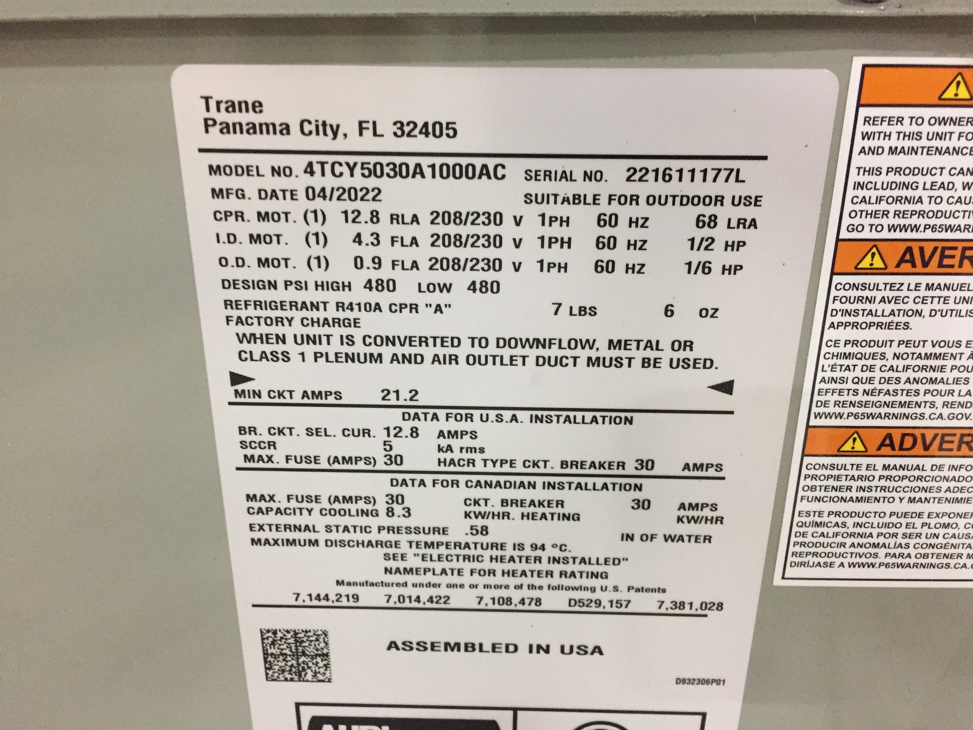 2.5 TON CONVERTIBLE PACKAGED AIR CONDITIONING UNIT, 15 SEER, 208-230/60/1, R410A