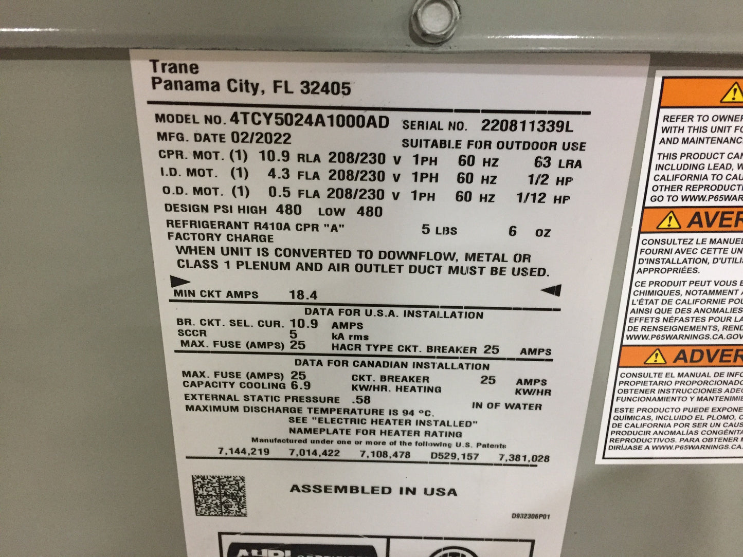 2 TON CONVERTIBLE PACKAGED AIR CONDITIONING UNIT, 15 SEER, 208-230/60/1, R410A