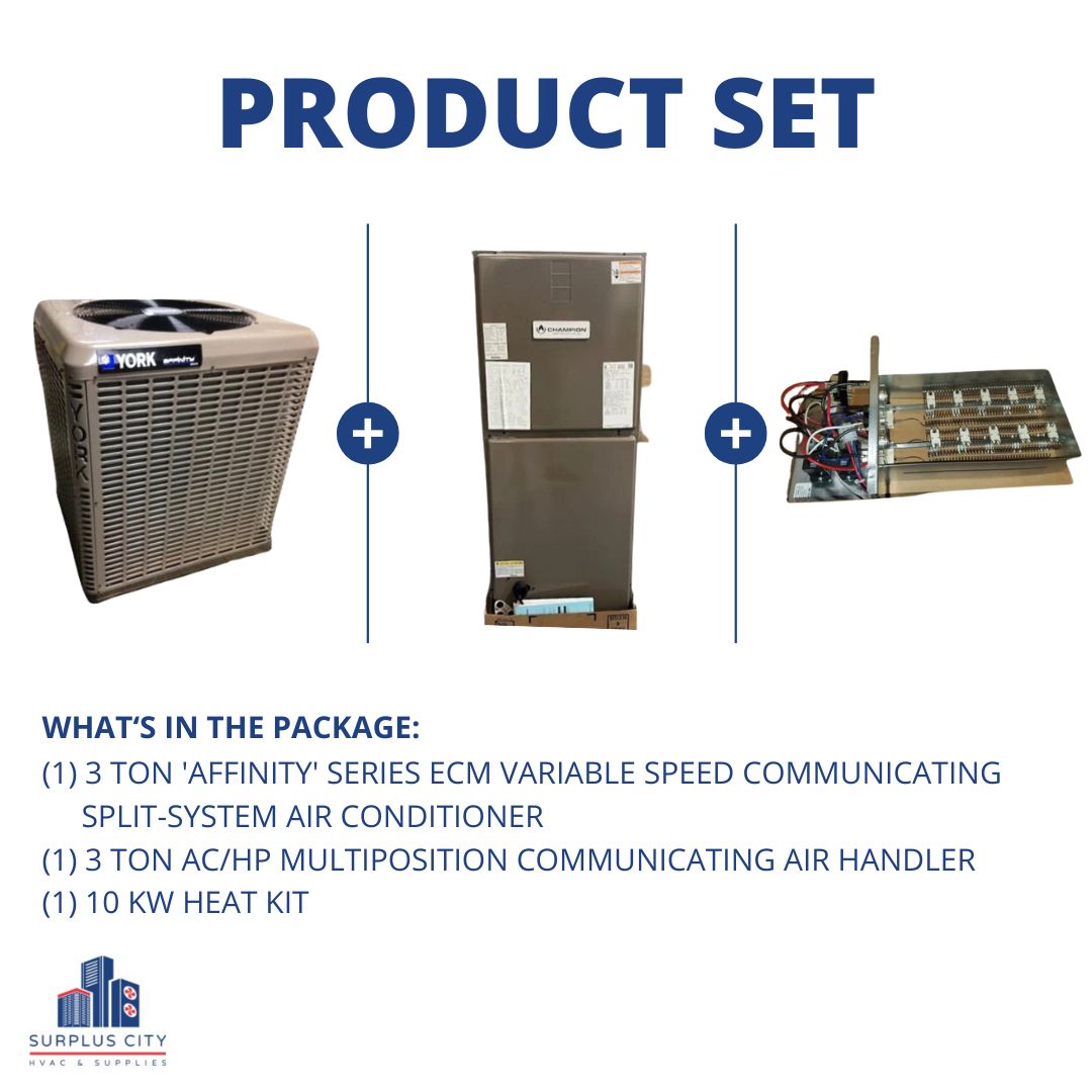 3 TON 20 SEER COMMUNICATING AIR CONDITIONER AND 3 TON COMMUNICATING AIR HANDLER WITH 10 KW HEAT KIT, 208-230/60/1