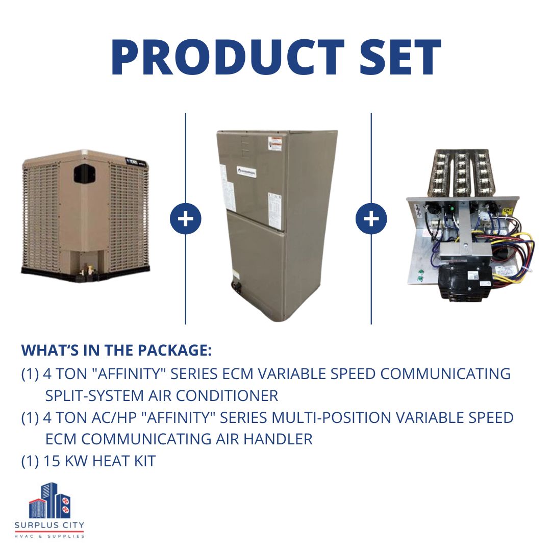 4 TON 20 SEER COMMUNICATING AIR CONDITIONER AND 4 TON COMMUNICATING AIR HANDLER WITH 15 KW HEAT KIT, 208-230/60/1