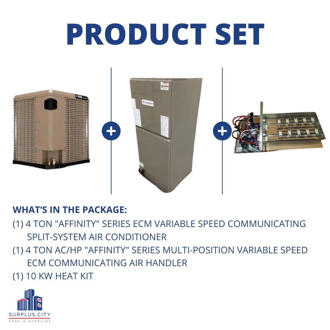 4 TON 20 SEER COMMUNICATING AIR CONDITIONER AND 4 TON COMMUNICATING AIR HANDLER WITH 10 KW HEAT KIT, 208-230/60/1